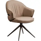 Nova Swivel Dining Arm Chair in Khaki Leather & Slate Gold Metal (Set of 2)